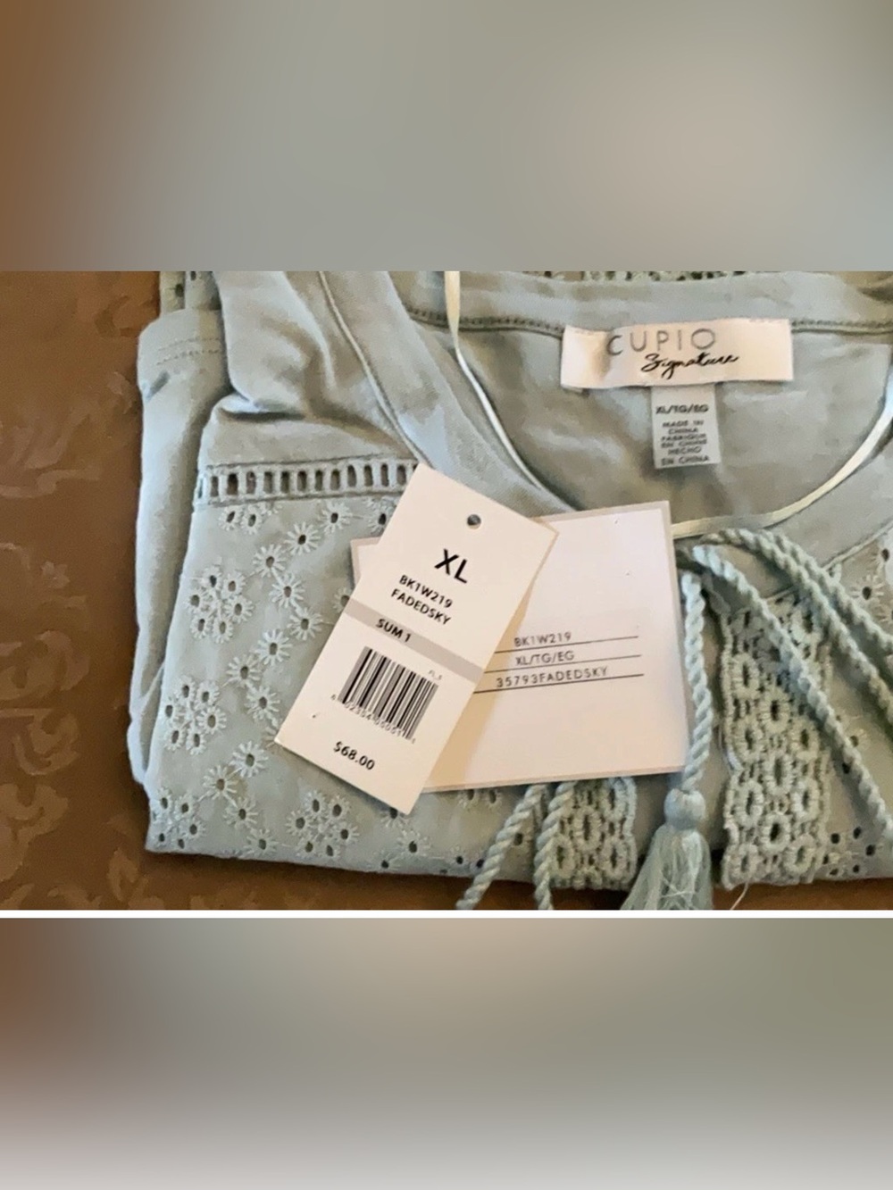 Cupio Light Aqua Blue Eyelet Women's Top XL